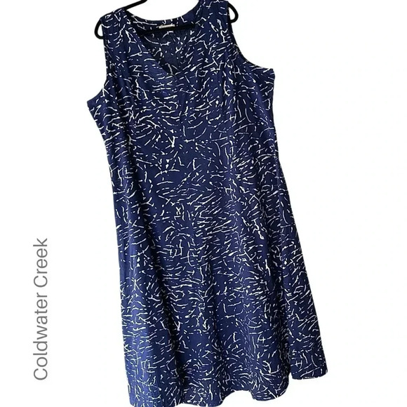 COLDWATER CREEK NWOT SLEEVELESS COTTON INDIGO BLUE PRINT SHIFT DRESS | XXL - Picture 1 of 10